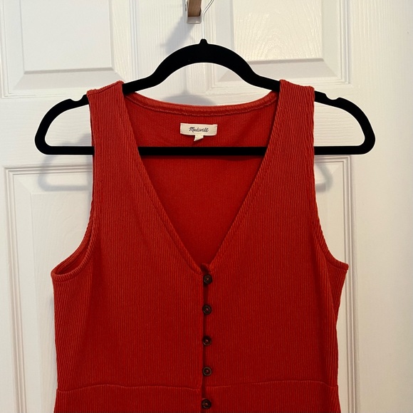 Madewell Organic Cotton Ribbed Button-Down Tank Midi Dress, Etruscan Clay - Picture 7 of 8